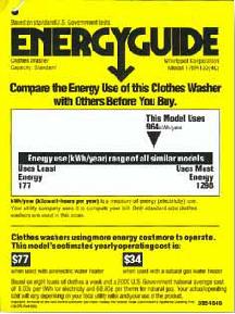 Energy Guide washer label