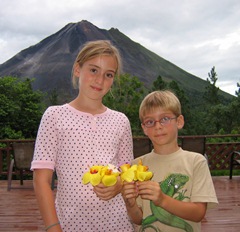 Our children in front of Volcan Arenal
